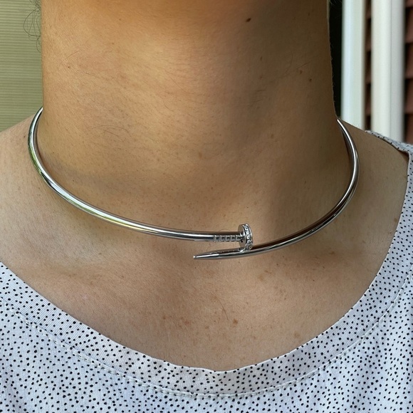 SILVER NAIL COLLAR CHOKER ZIRCONIA NECKLACE LUXURY DESIGN NECKLACE - Picture 1 of 11